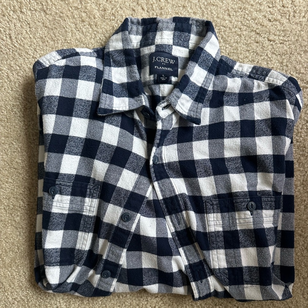 J. Crew Men's Blue and White Flannel Shirt